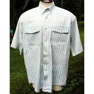 Vtg 90s Shelter Island Blue White Striped Short Sleeve Button Down Mens Sz XL
